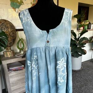 Blue Buttoned Smocked Tank Top